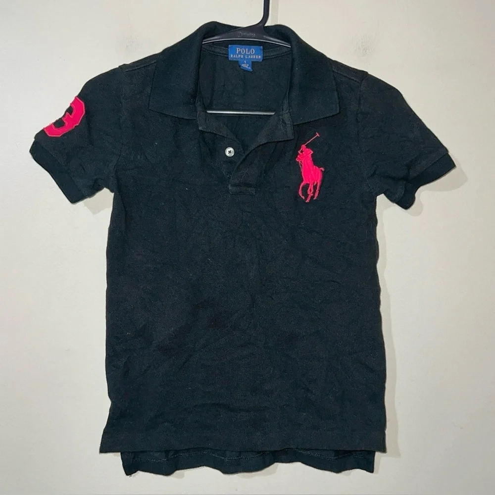 Ralph Lauren Kids Polo Shirt Black Big Red Pony Size 7